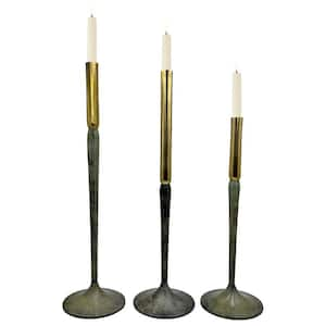 Bronze 8 in. x 29 in. Gold Decorative Handmade Aluminum Metal Modern Floor Candleholders in 3-Pack