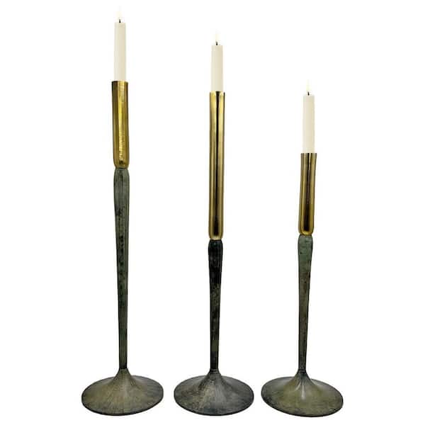 Bronze 8 in. x 29 in. Gold Decorative Handmade Aluminum Metal Modern Floor Candleholders in 3-Pack