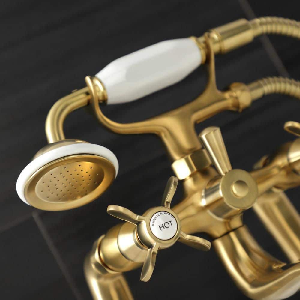 Brushed Brass Deck Mount Clawfoot Tub Faucet with Hand Shower