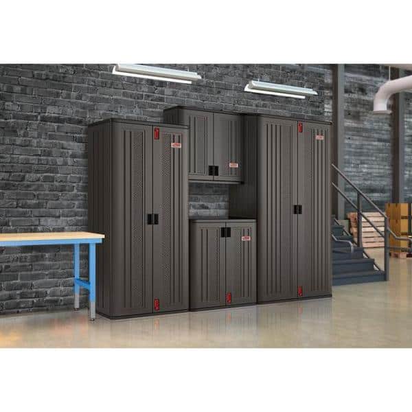 Freestanding Black Office Cabinet with Adjustable Shelving and Lock