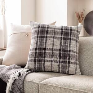 Mangus Charcoal Plaid Polyester Fill 22 in. x 22 in. Decorative Pillow