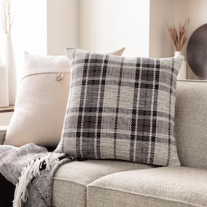 Mangus Charcoal Plaid Polyester Fill 22 in. x 22 in. Decorative Pillow