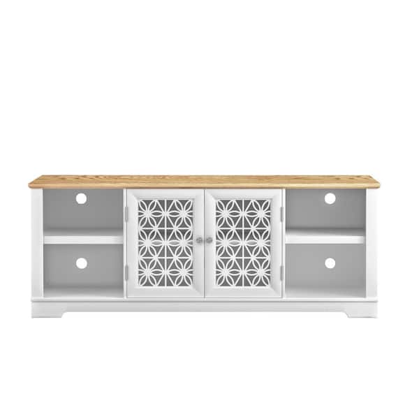 FESTIVO 70 in. Wooden White TV Stand with 2 Storage Shelves Fits TV's Up To 78 in. with Cable Management