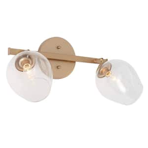 Modern 17 in. 2-Light Gold Vanity Light with Rotatable Wine Cup Clear Glass Shades