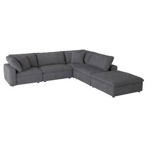 Kaylene 119.5 in. Straight Arm 5-piece Microfiber Modular Sectional Sofa in Gray with Ottoman