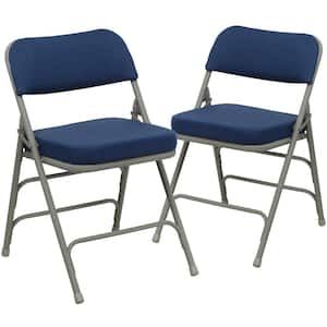 Navy Fabric/Gray Frame Metal Folding Chair (2-Pack)