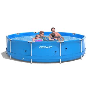 11.2 ft. x 11.8 ft. Oval 23.5 in. Metal Frame Pool Set with Pool Cover in Blue APSIA Certification