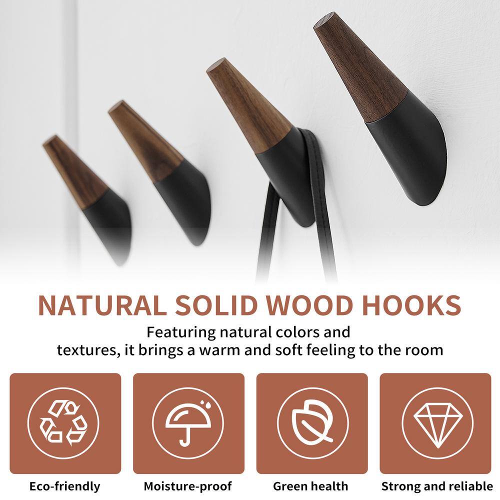 Black and Walnut Wall Mounted Towel Hooks Set