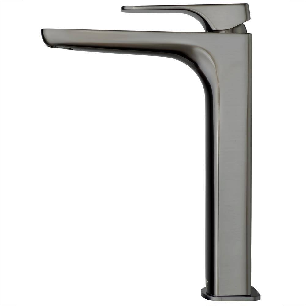 Brushed Gun Black High-Arc Single Handle Bathroom Faucet