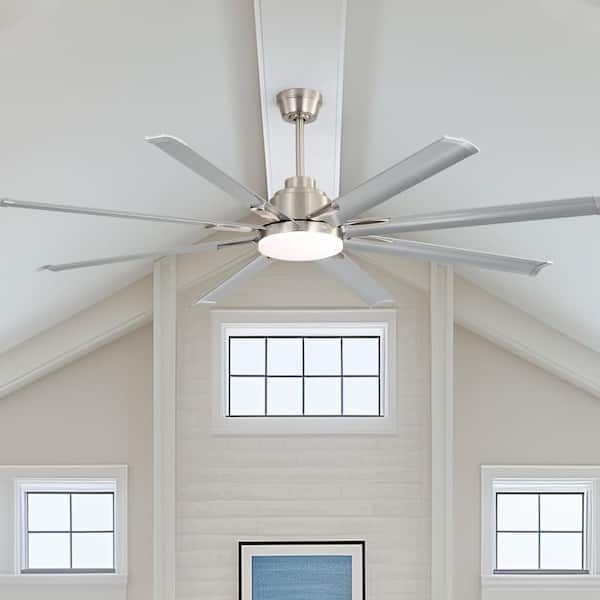 84 in. Indoor/Outdoor Silver Smart Industrial Ceiling Fan with LED Light and Remote App Control