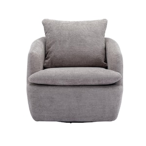 360° Swivel Velvet Upholstered Barrel Arm Chair Comfy Round Accent Club Sofa Chair Leisure Chair Includes Pillow, Gray