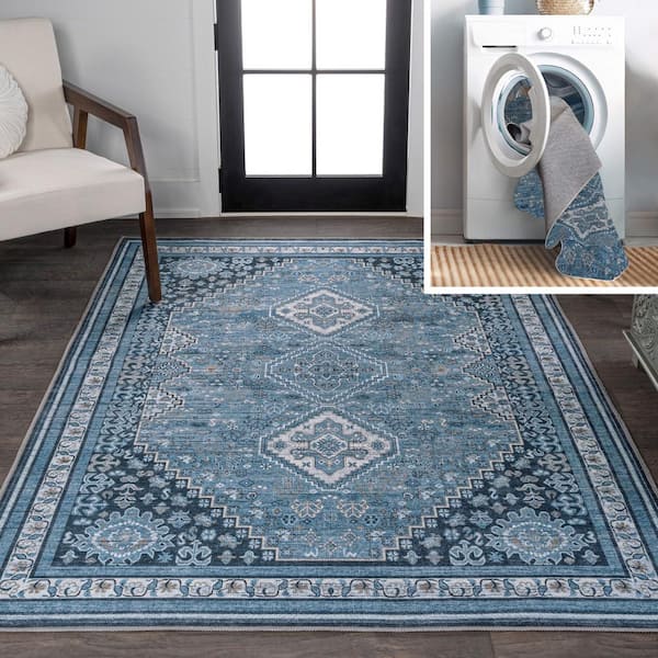 JONATHAN Y Dalyan Geometric Medallions Machine-Washable Blue/Gray 5 ft. x 8 ft. Area Rug