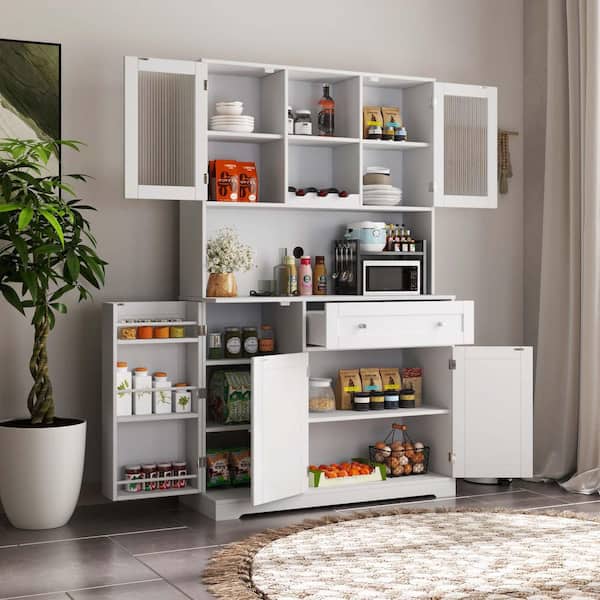 Unbranded Luxury Kitchen Pantry Cabinet, Modern Buffet Cabinet, Food Pantry Cabinet with Wine Rack, Home Display Cabinet, White
