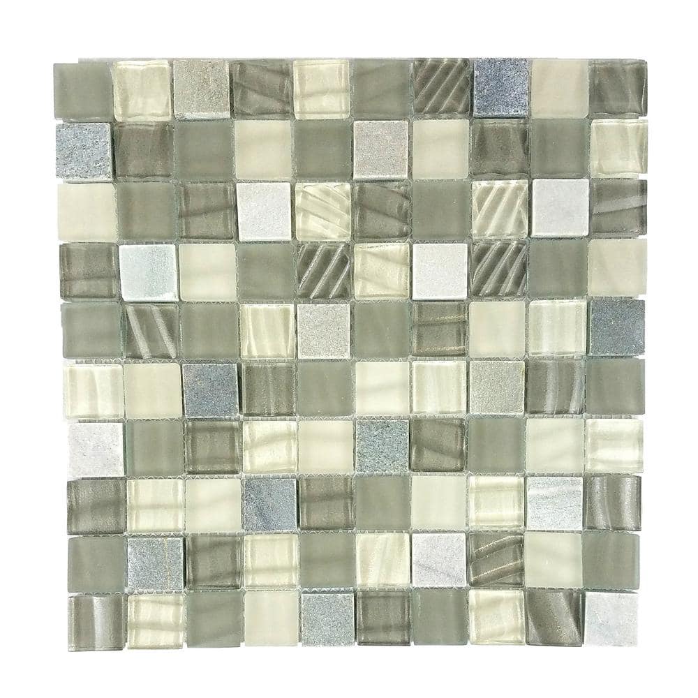 Shell Gray Multi-finish Glass and Stone Mosaic Tile