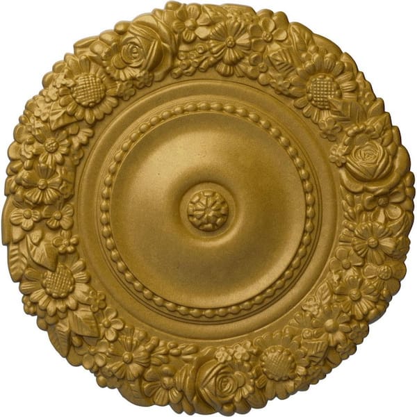 Ekena Millwork 21 in. x 2 in. Marseille Urethane Ceiling Medallion (Fits Canopies upto 7-3/8 in.), Pharaohs Gold