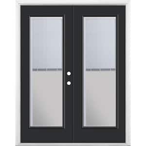 60 in. x 80 in. Jet Black Steel Prehung Left-Hand Inswing Mini Blind Patio Door with Brickmold