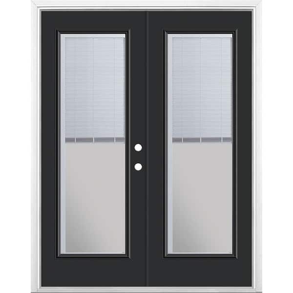 Masonite 60 in. x 80 in. Jet Black Steel Prehung Left-Hand Inswing Mini Blind Patio Door with Brickmold