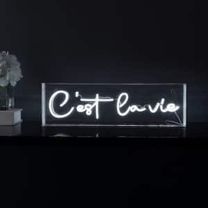 C'est La Vie 20 in. x 6 in. Contemporary Glam Acrylic Box USB Operated LED Neon Night Light, White