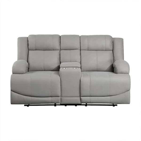 Homelegance Darcel 70.5 in. W Gray Microfiber Manual Double Reclining Loveseat with Center Console