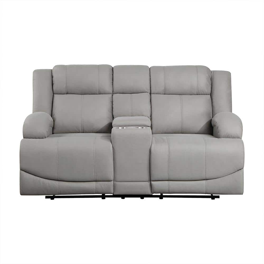 Darcel 70.5 in. W Gray Microfiber Manual Double Reclining Loveseat with Cen