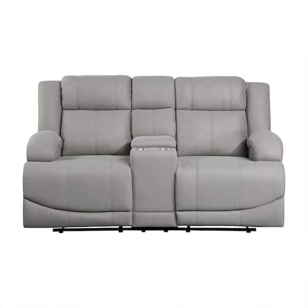 Lazzara Darcel 70.5 in. W Gray Microfiber Manual Double Reclining Loveseat with Center Console