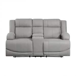 Darcel 70.5 in. W Gray Microfiber Manual Double Reclining Loveseat with Center Console