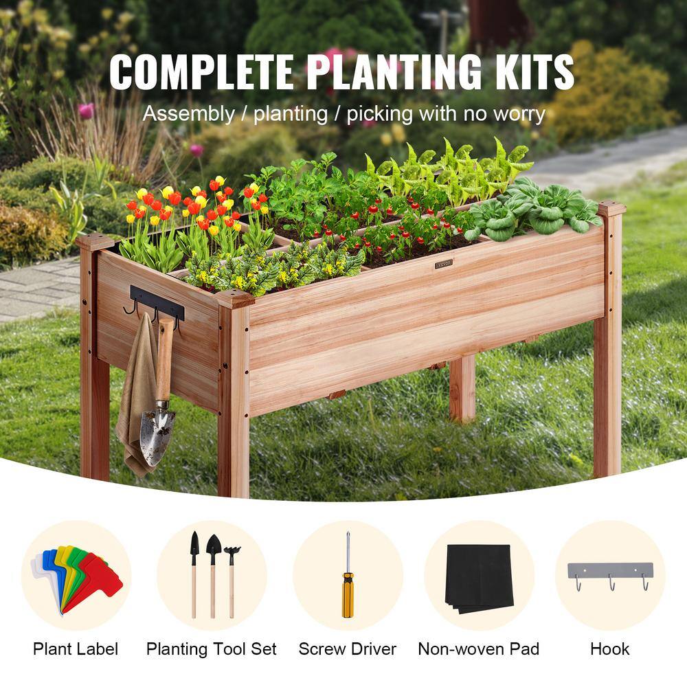 Natural Fir Wood Elevated Garden Bed with Tools and Liner