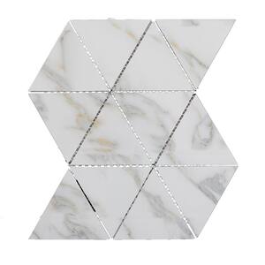 Handmade Décor White & Gold Marble Look Triangle 4 in. x 4.5 in. Matte Glass Mosaic Tile (1 Sq. ft.)