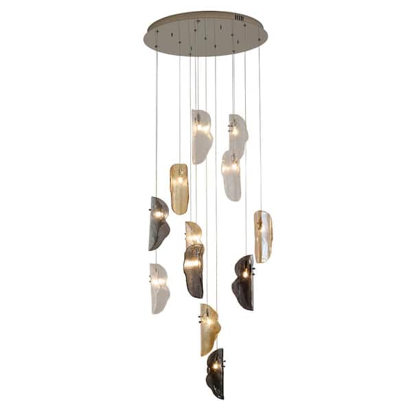 Unbranded Usman 12-Light Chrome Chandelier With Clear, Smoke, and Amber Glass Accents