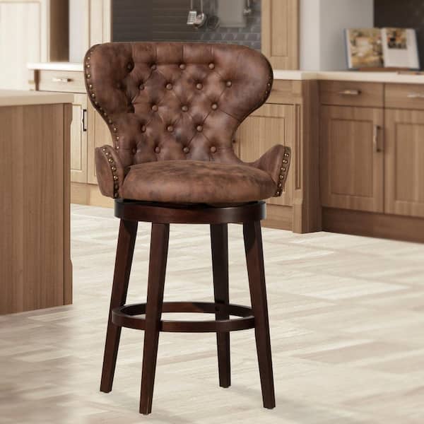 Hillsdale Furniture Mid-City 30.5 in. Chestnut Faux Leather Swivel Bar Stool