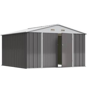 10 ft. W x 10 ft. D Silver-Gray Storage Shed Galvanized Metal Shed with Lockable Doors 100 sq. ft.
