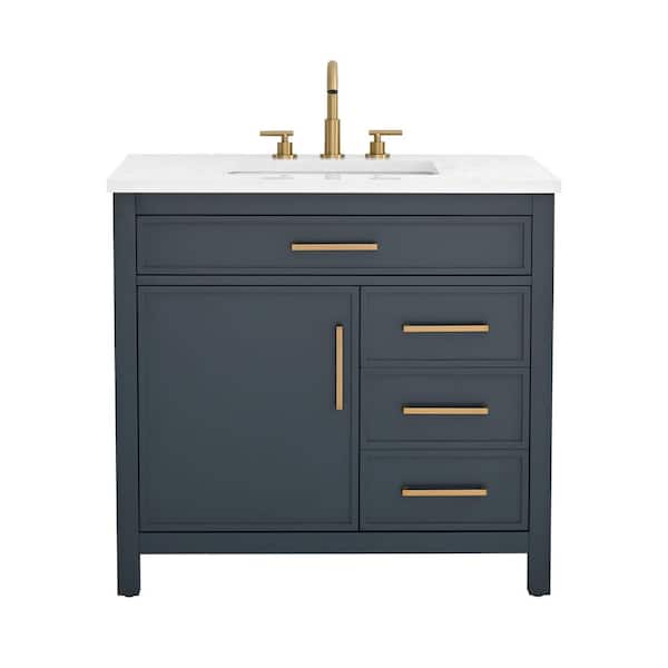 Cooper 36 in. W Bath Vanity in Vintage Blue with Engineered Stone Top in Ariston White with White Sink