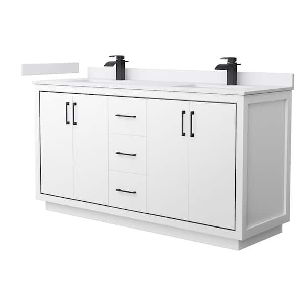 Wyndham Collection Icon 66 in. W x 22 in. D x 35 in. H Double Bath Vanity in White with White Cultured Marble Top