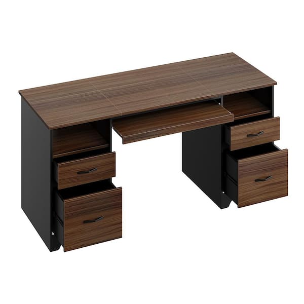 Bestier 59 in. Rectangular Cherry 4-Drawers Computer Bestier 59 in. Rectangular Cherry 4-Drawers Computer