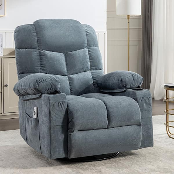 Boyel Living Oversized Massage Rocker Recliner Chair in Blue with 2-Cup Holders and USB Charge