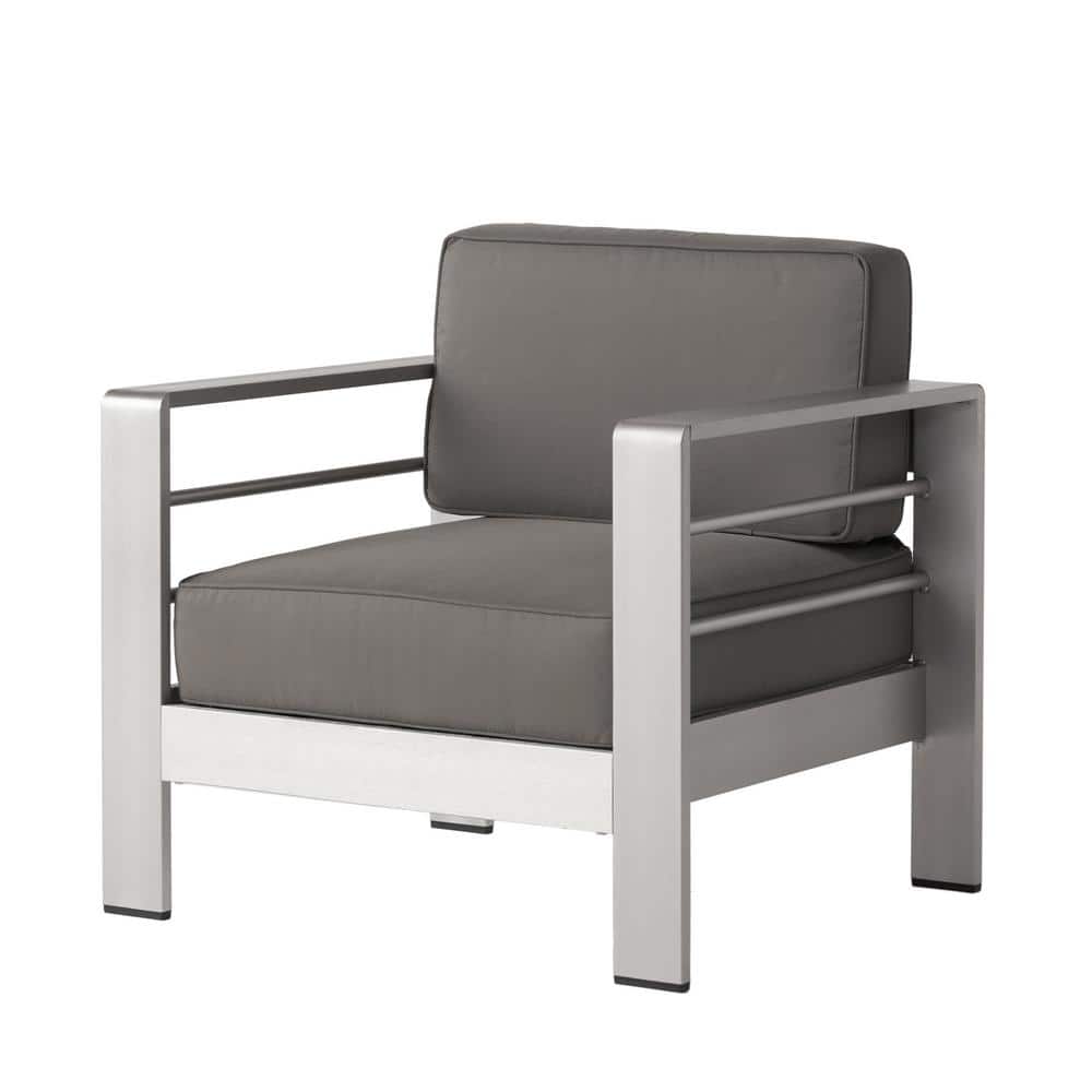 Silver Aluminum Outdoor Club Chair Set with Orange Cushions