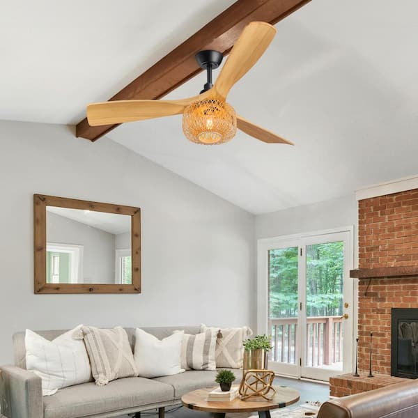 EDISHINE 52'' Boho Ceiling Fan With Light Kit And Bamboo Caged