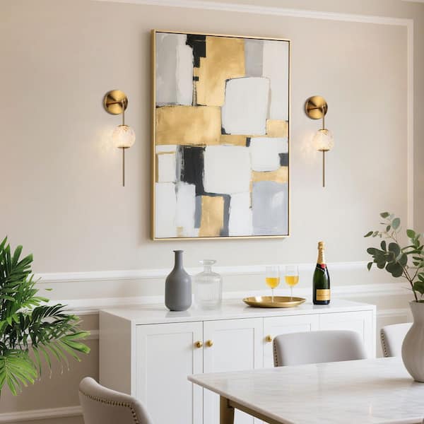 Cenlindes Modern 1-Light Plating Brass Dimmable Wall Sconce with Textured Glass Shade