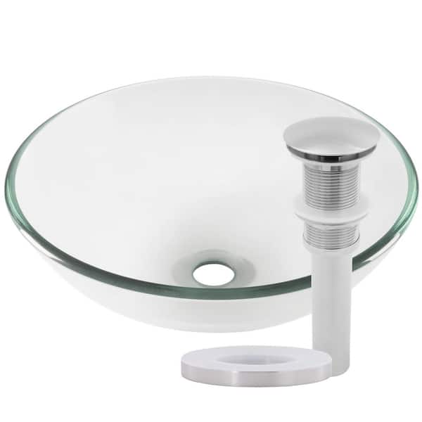 Novatto Bonificare Clear Glass Round Vessel Sink in Brushed Nickel with Drain
