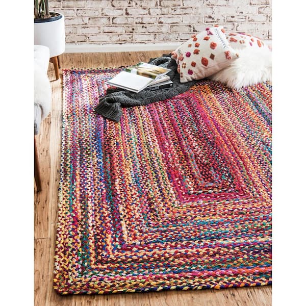 Bohemian Red Cotton Braided Chindi Rugs Oval