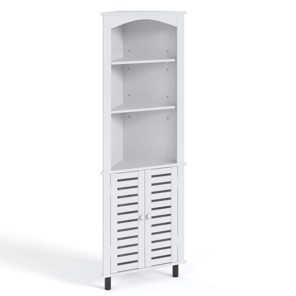 Space-Saving Corner Bathroom Storage Cabinet, 68.5 in. Freestanding Linen Tower with Open Shelves and Double Doors,White price history on PriceWatchPro