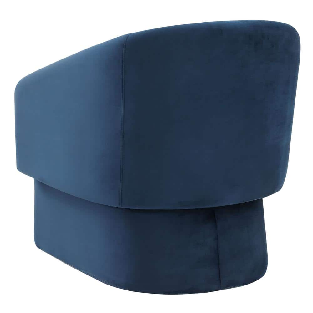 Contemporary Navy Velvet Barrel Accent Chair with Wood Base