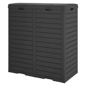 Outdoor Waterproof Resin Waste Bin with Double-Bucket for Patios and Backyards