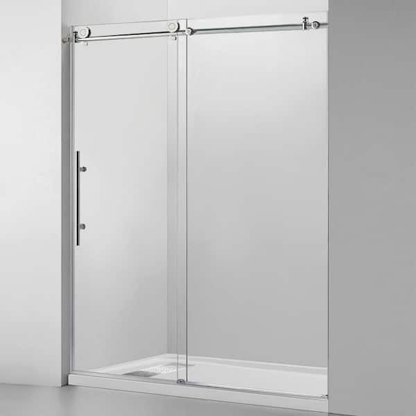 WOODBRIDGE Nutley 60 in. x 76 in. Double Sliding Frameless Shower Door with Shatter Retention Glass in Brushed Nickel