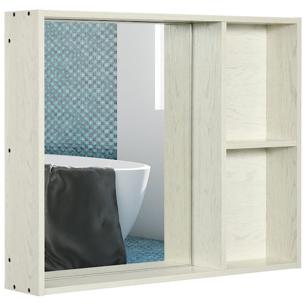 31.5 in. W x 6 in. D x 25.5 in. H Bathroom Storage Wall Cabinet with Mirror in White