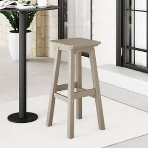 Laguna 29 in. HDPE Plastic All Weather Backless Square Seat Bar Height Outdoor Bar Stool in Weathered Wood