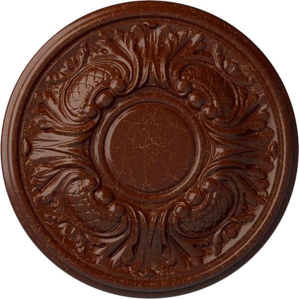 Ekena Millwork 1-1/4" x 11-3/4" x 11-3/4" Polyurethane Wakefield Ceiling Medallion, Burnished Mahogany Crackle