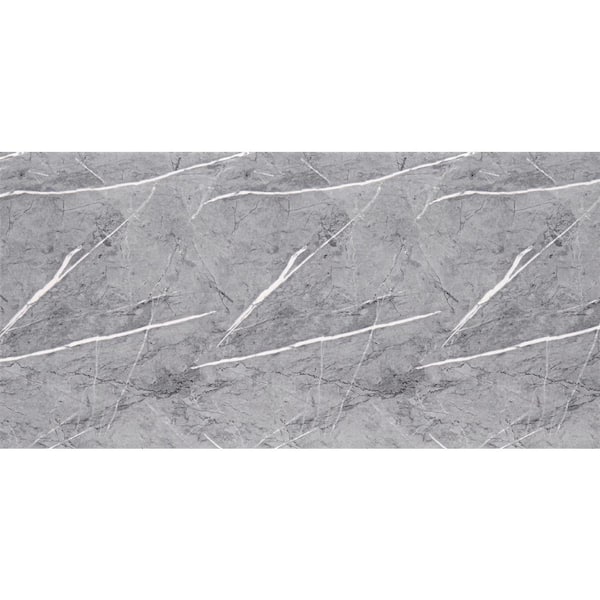 Unbranded Pacific Gray 12 in. x 24 in. x 3/16 Marble PVC Peel and Stick Backsplash Wall Panels (10-Pieces)
