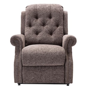 Brown Chenille Knit Fabric Power-lift Recliner with 8-Point Massage and Remote Control