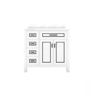 STYLE2 36 in. W x 22 in. D x 35 in. H Single Sink Freestanding Bath Vanity in White with Carrara White Marble Top